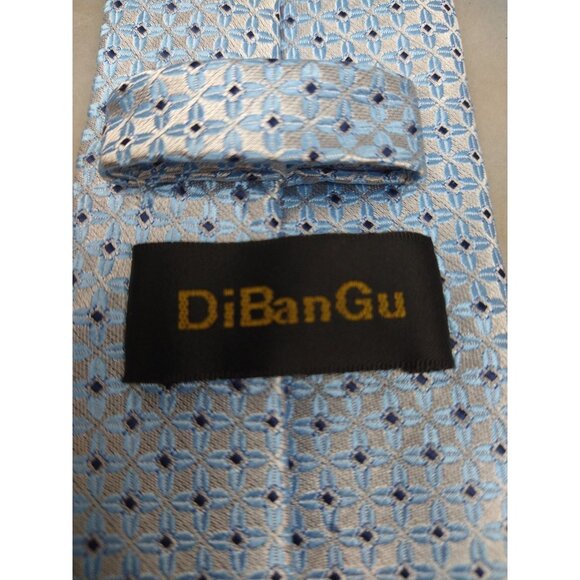 DiBanGu Mens 100% Silk Hand Tailored Textured Silk Light & Dark Blue 58x3 - Picture 3 of 7